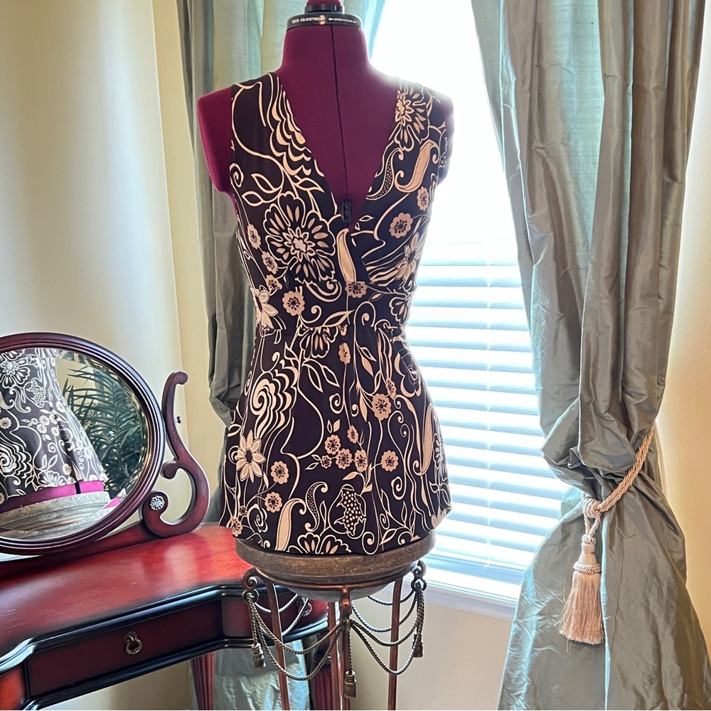 Body Central Sleeveless Top, Brown, Tan & Ivory, Size: Medium